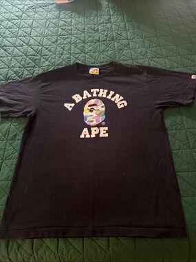 A Bathing Ape Black Short Sleeve Graphic Tee - Signature Camo Logo